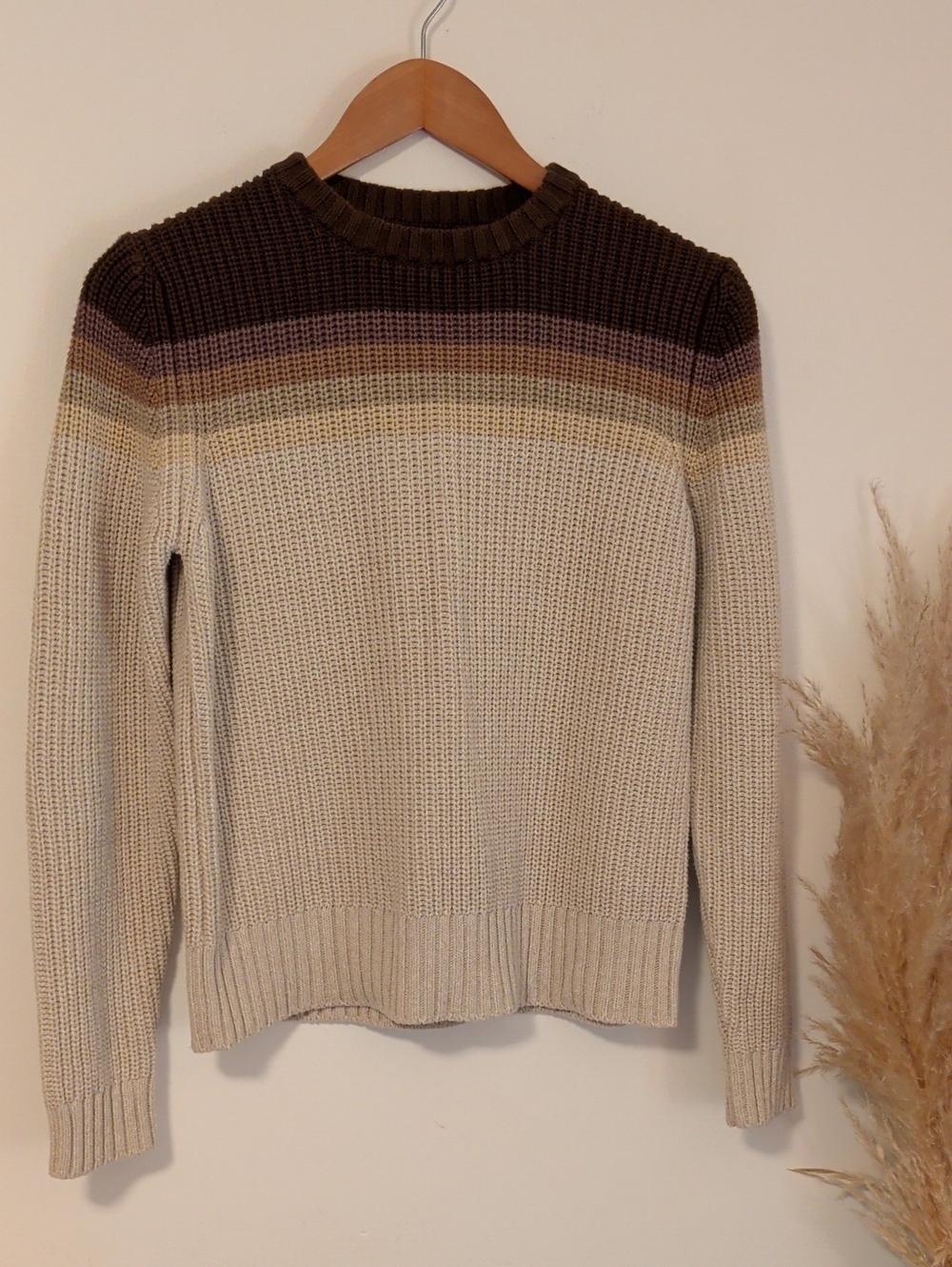 Outerknown Women's Crewneck Sweater in Cream with Brown and Taupe Stripes